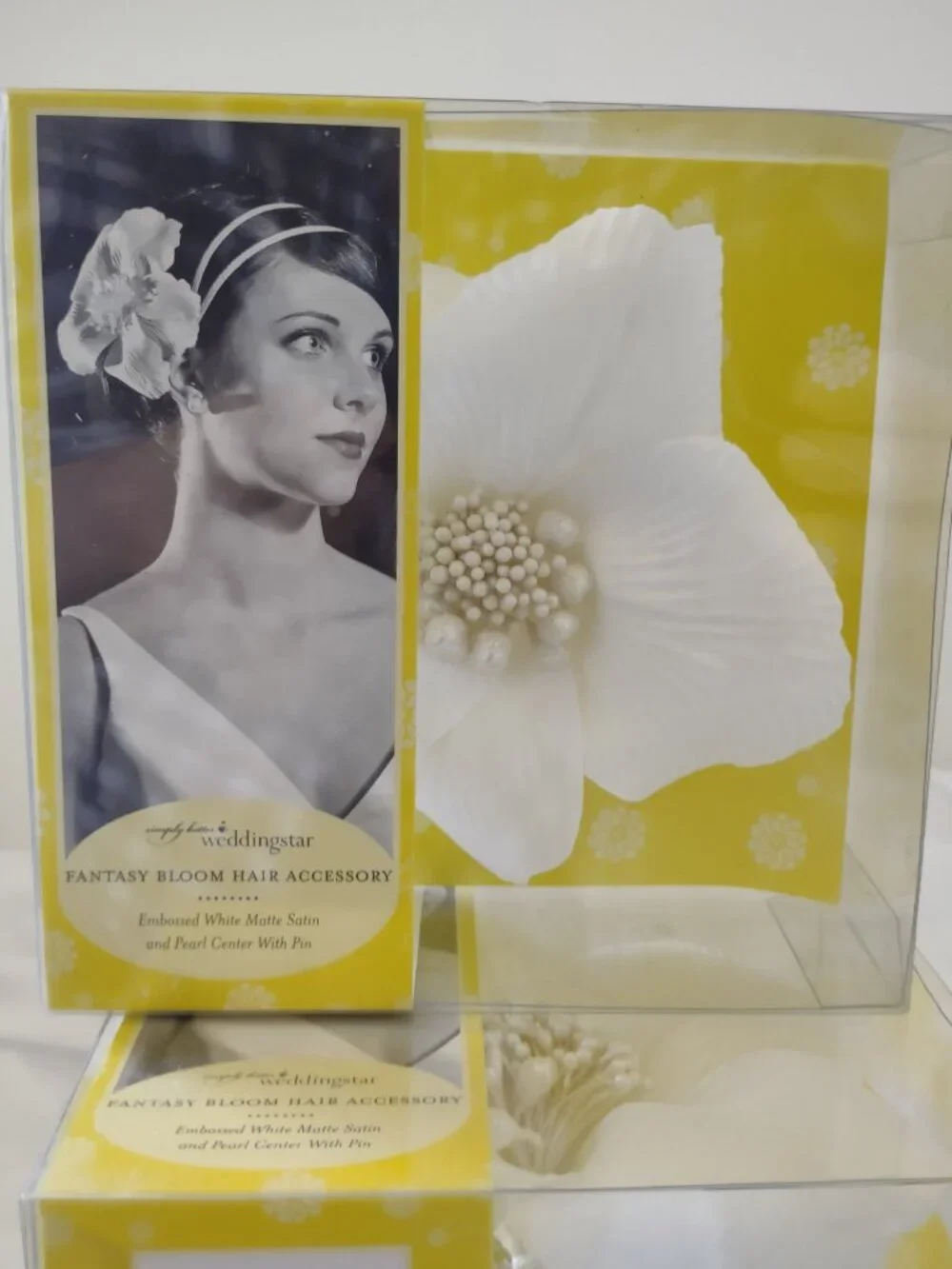 Fantasy Bloom Hair Accessories-X5 Pieces- White Satin & Pearl Center w/Pin NIB